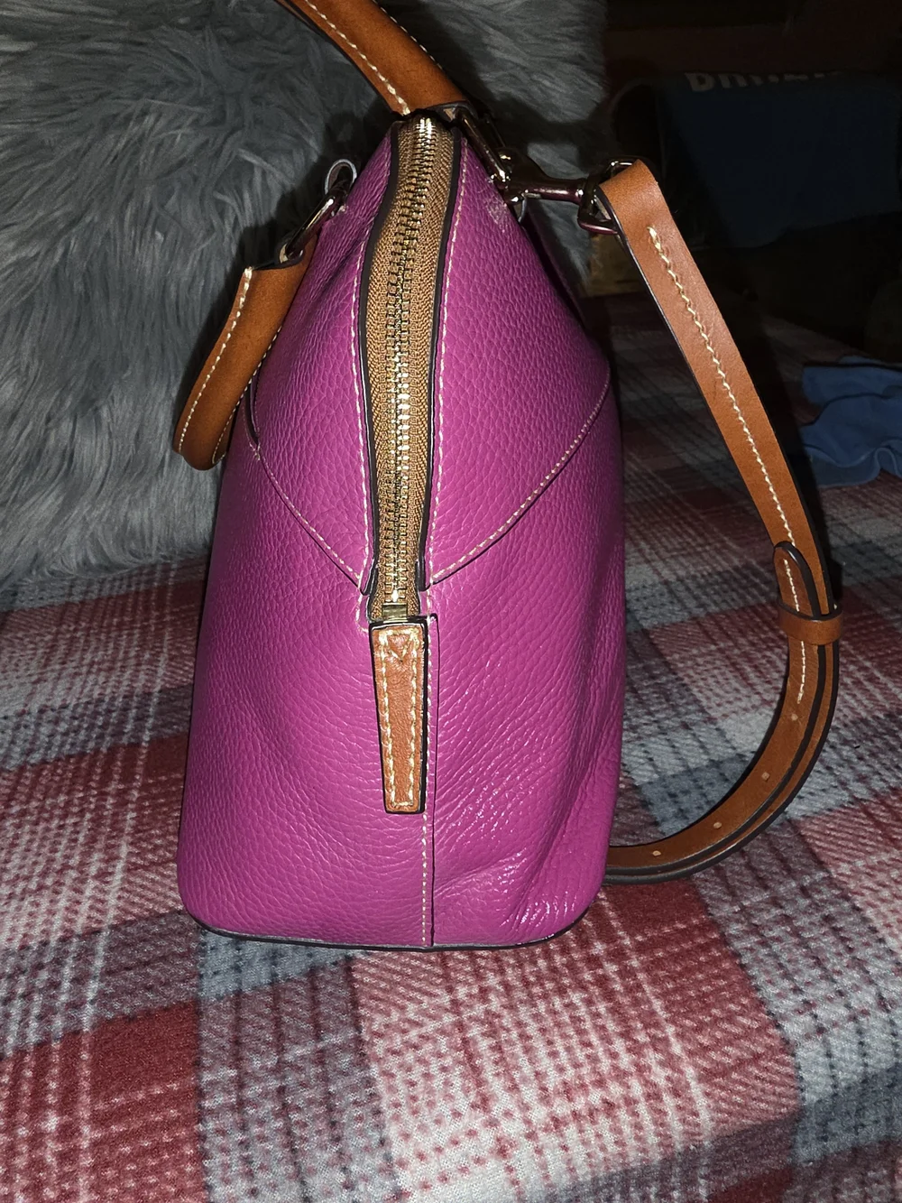 Dooney & Bourke Hot Pink Dome Satchel with Tan Trim